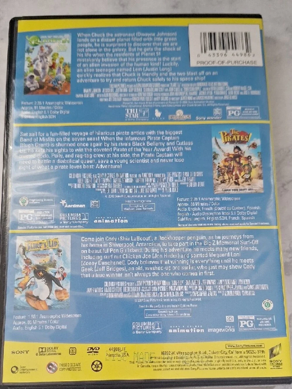 Sony Triple Feature DVDs , Pirates, Penguins And Martians